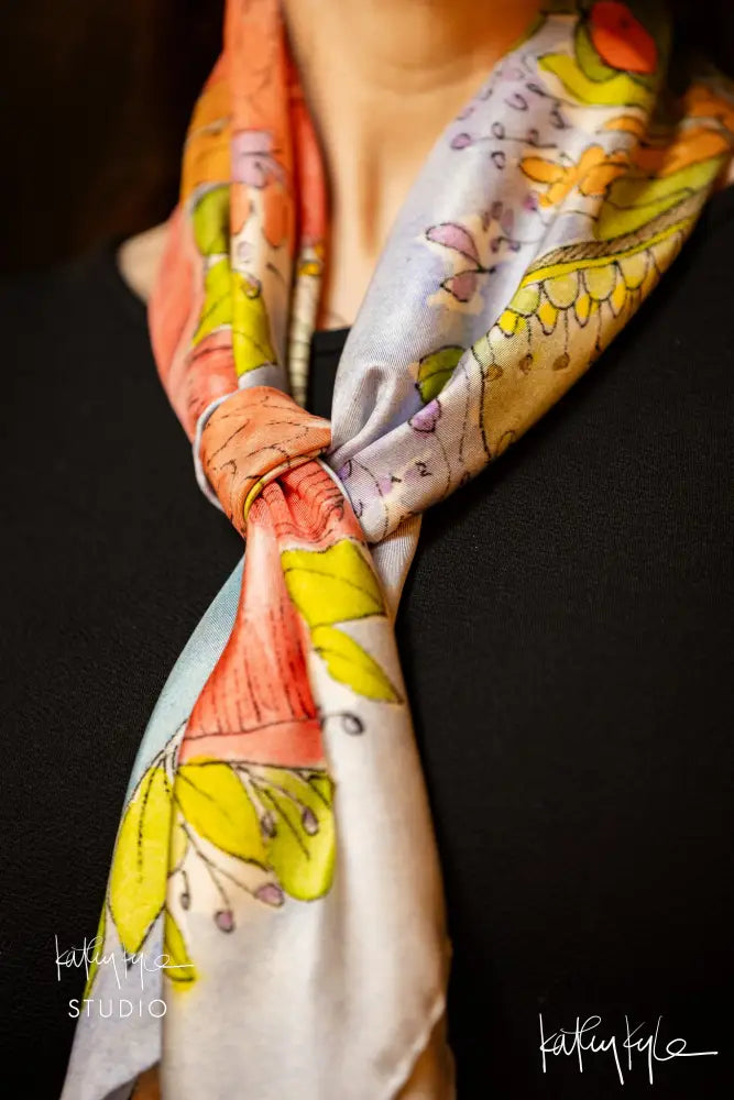 Blue Floral Dreams Silk Scarf
