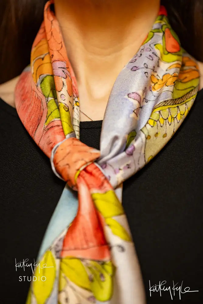 Blue Floral Dreams Silk Scarf