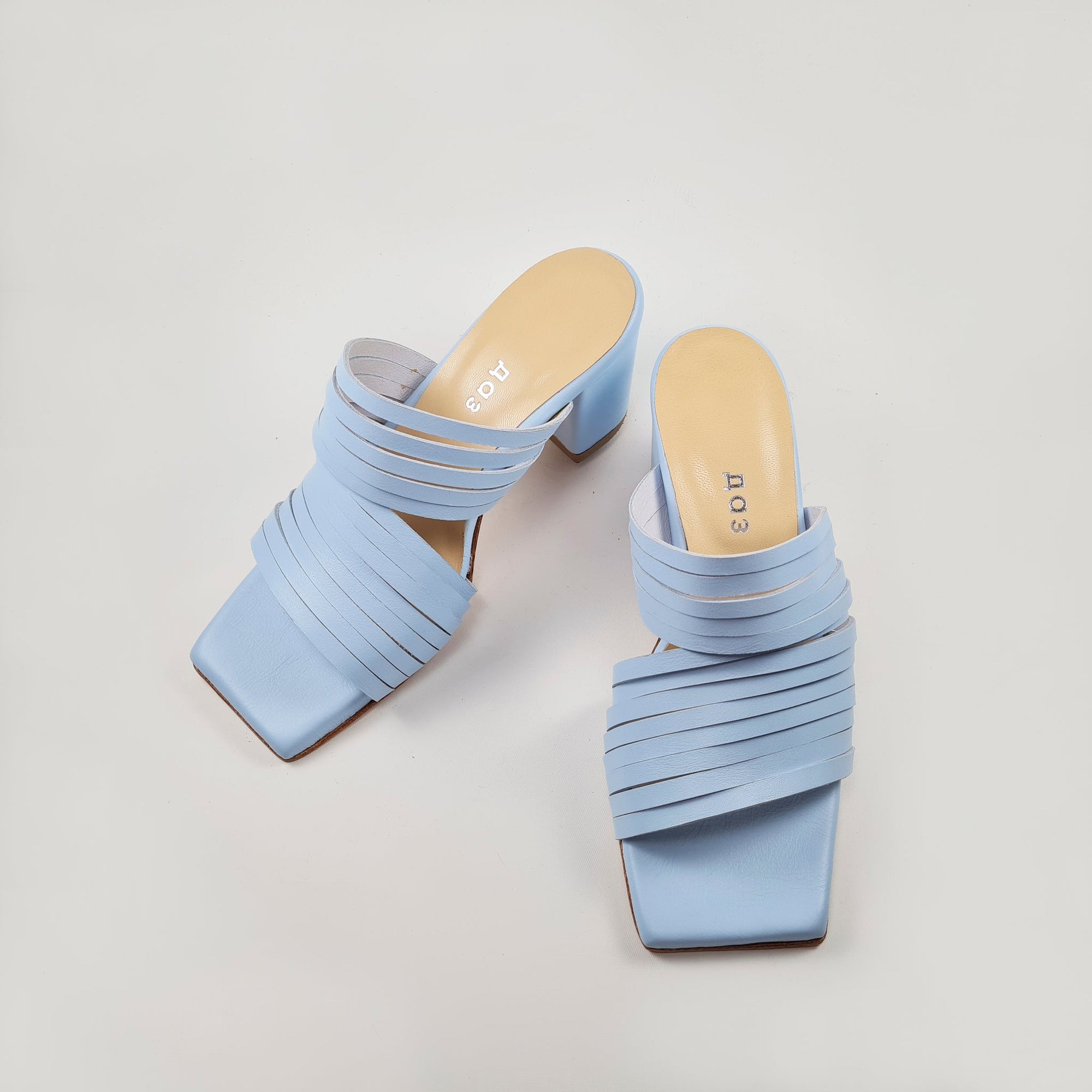 Handmade Strappy Leather Sandals in Light Blue