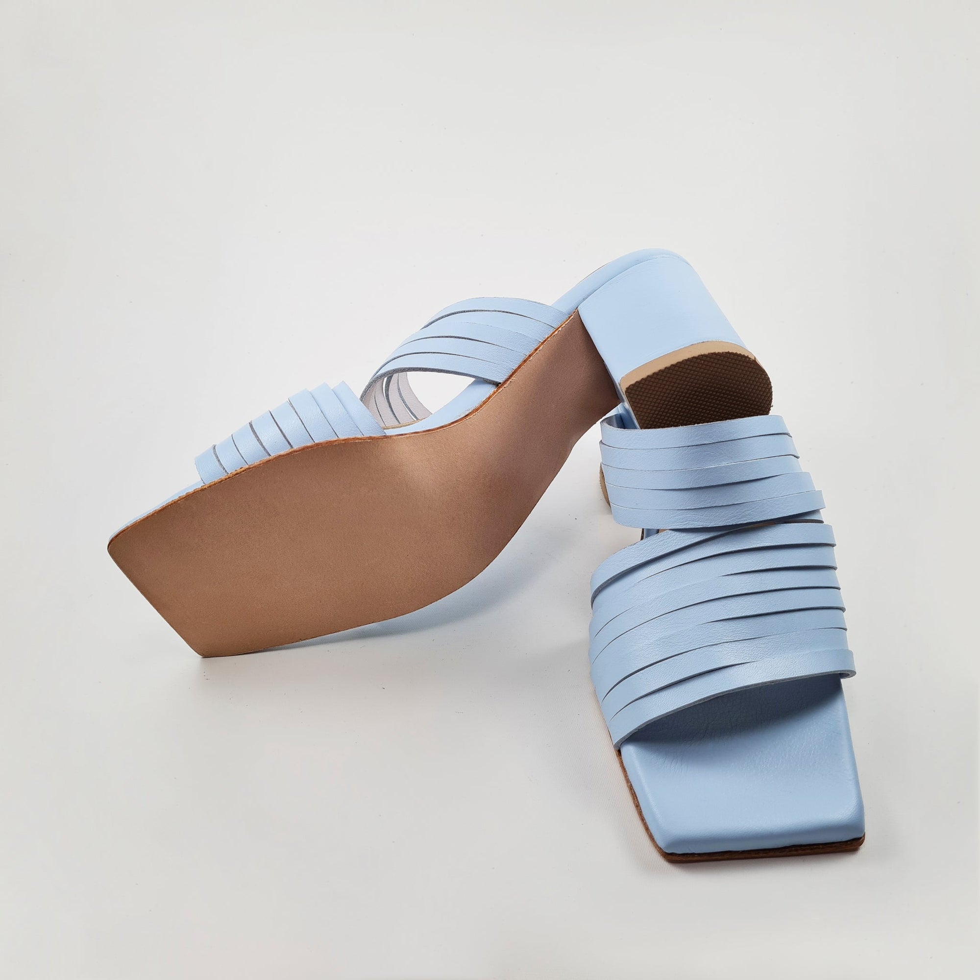 Handmade Strappy Leather Sandals in Light Blue