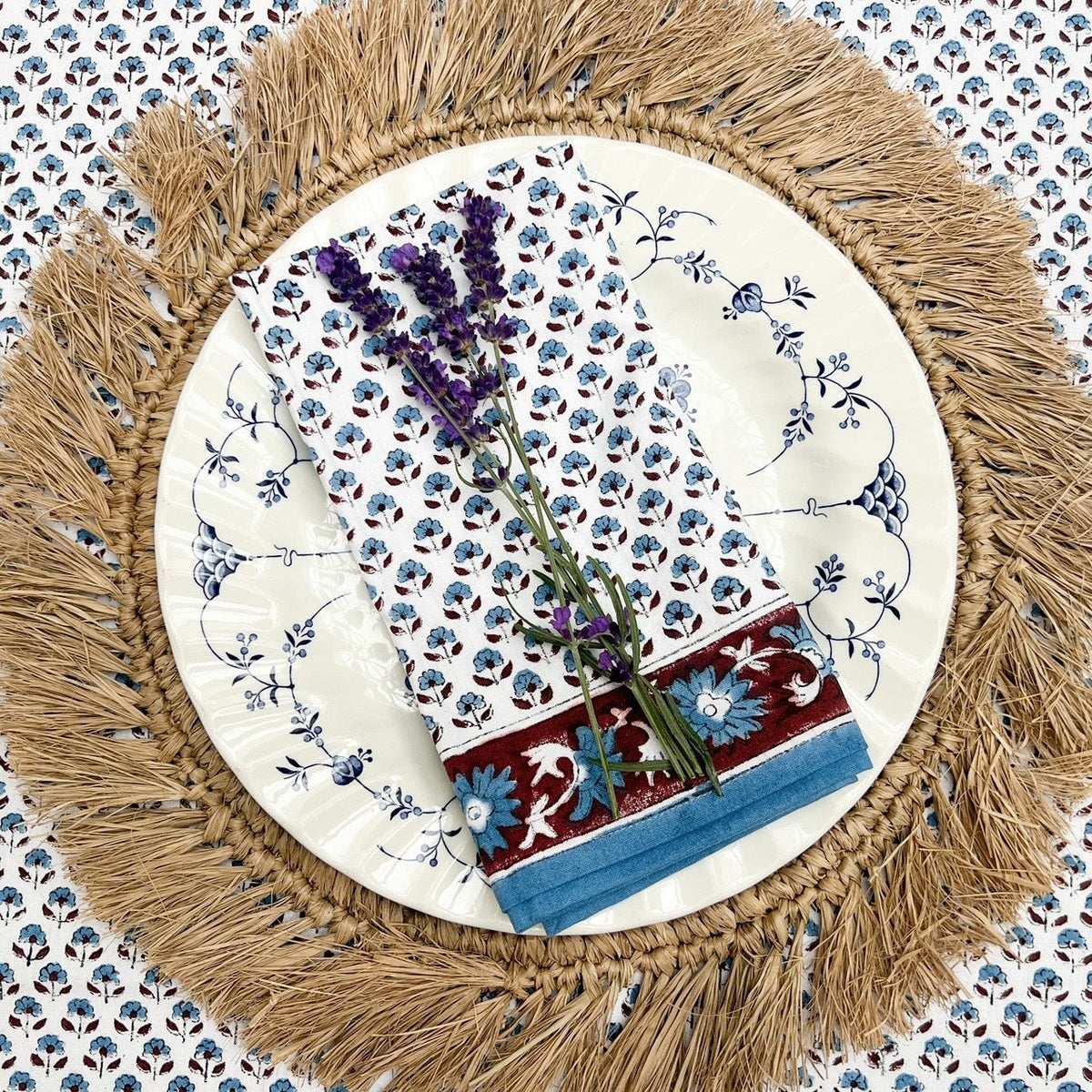 Blue dale cotton block print tablecloth