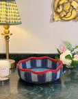 Stripy Scalloped Small Basket - Blueberry