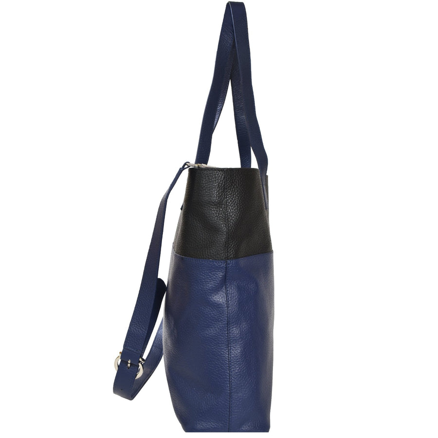 Royal Blue Two Tone Horizontal Leather Tote Brix and Bailey Ethical Leather Bag Brand 