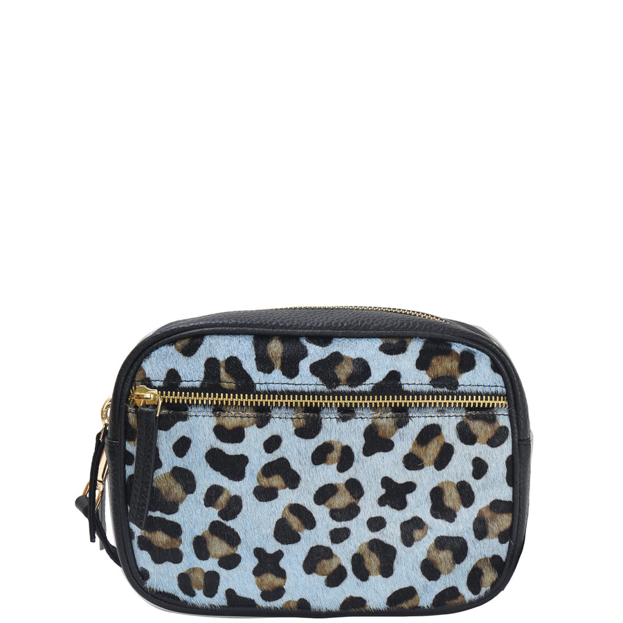 Blue Animal Print Leather Crossbody Convertible Bag