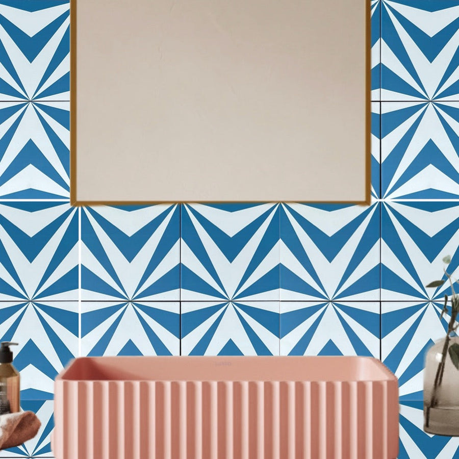 Luxury NEO porcelain tiles, blue and white, premium handcrafted bathroom and kitchen tiles, stylish modern design by Maria Starling Design at brixbailey.com