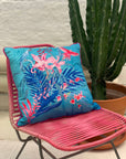 Terquoise tropical watercolour art Cushion 'Jungala' double sided design, made from Vegan friendly Suede