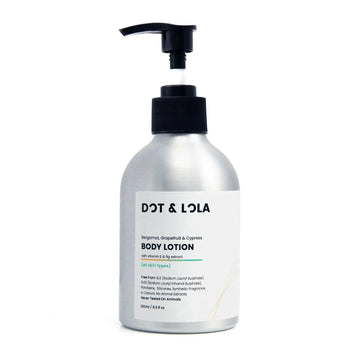Luxury lightweight cypress body lotion with vitamin E and fig extract, hydrating, mood-boosting, natural deodorant, vegan, cruelty-free by Dot & Lola at brixbailey.com