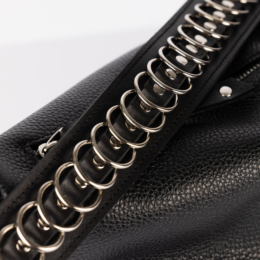 Top Grain Leather Baguette Bag with Metal Details