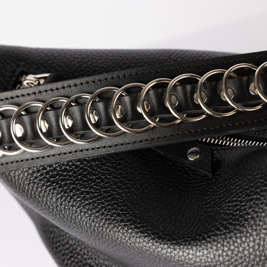 Top Grain Leather Baguette Bag with Metal Details