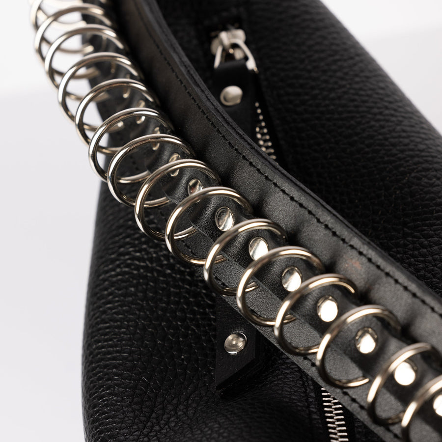 Top Grain Leather Baguette Bag with Metal Details