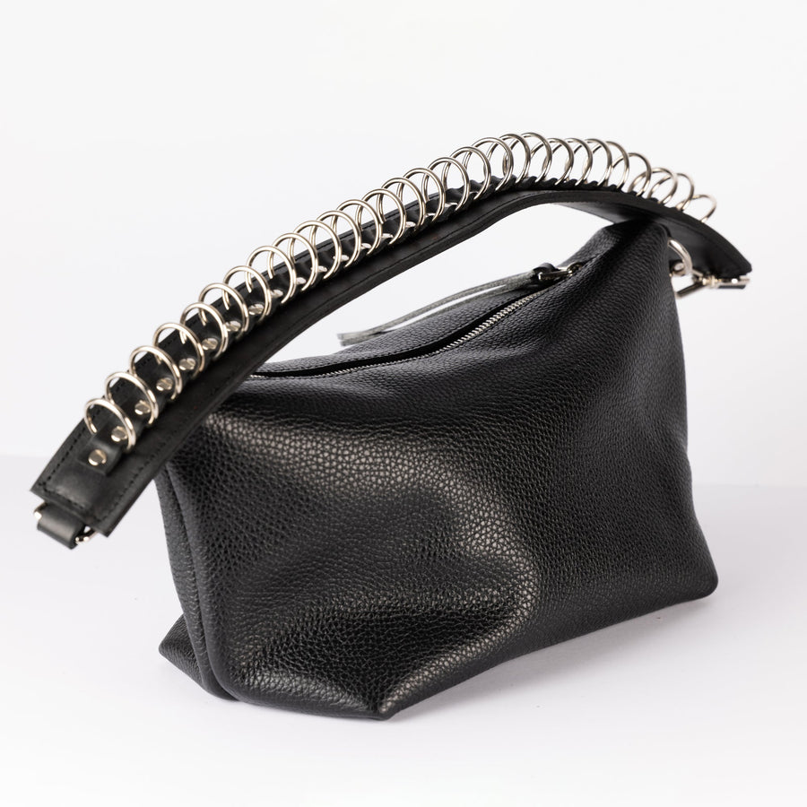 Top Grain Leather Baguette Bag with Metal Details