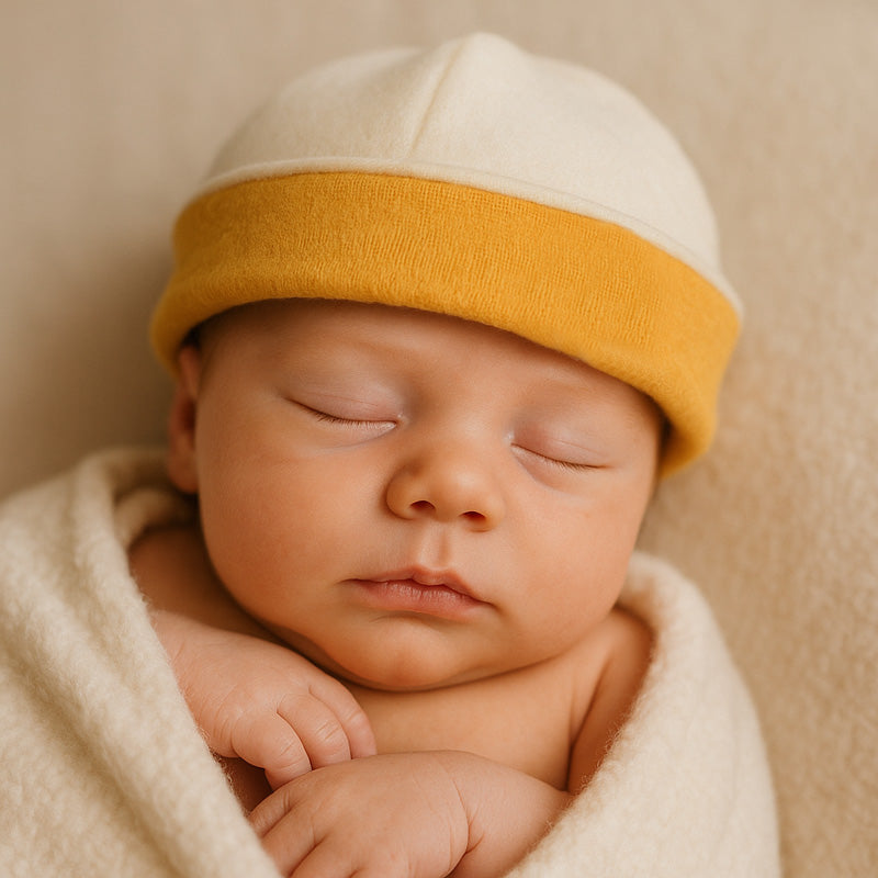 Bonnet de Naissance en Coton Bio Blanc et Honey