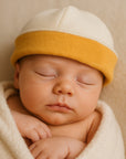 Bonnet de Naissance en Coton Bio Blanc et Honey