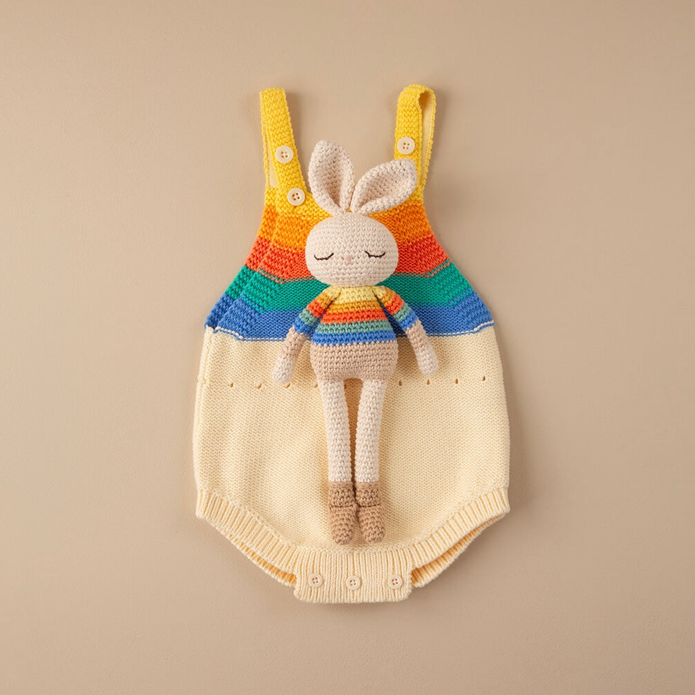 Organic Cotton Rainbow Stripe Bonnie Bunny Crochet Baby Toy