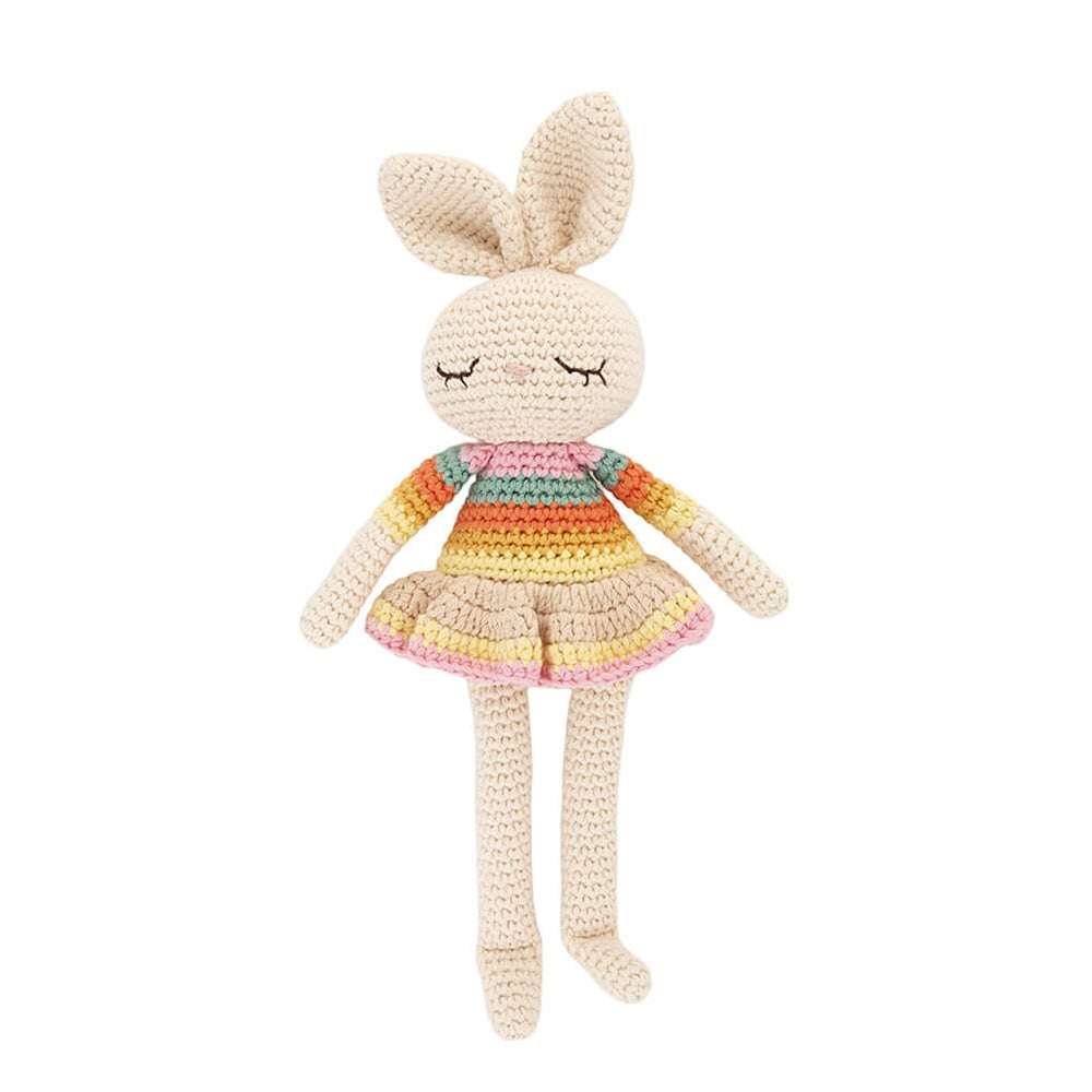 Organic Cotton Pink Rainbow Bonnie Ballerina Bunny Crochet Baby Toy