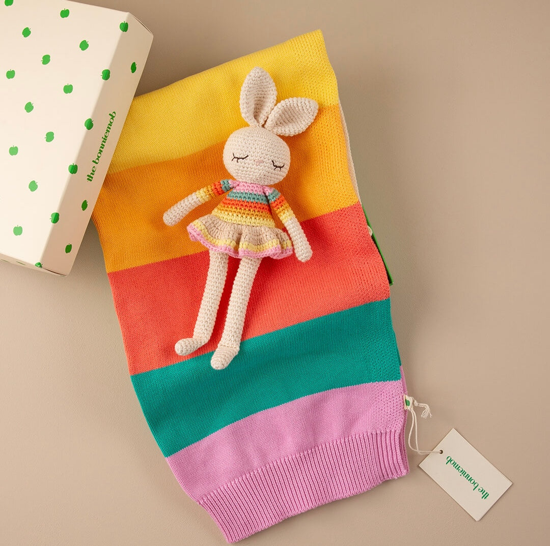Organic Cotton Pink Rainbow Bonnie Ballerina Bunny Crochet Baby Toy