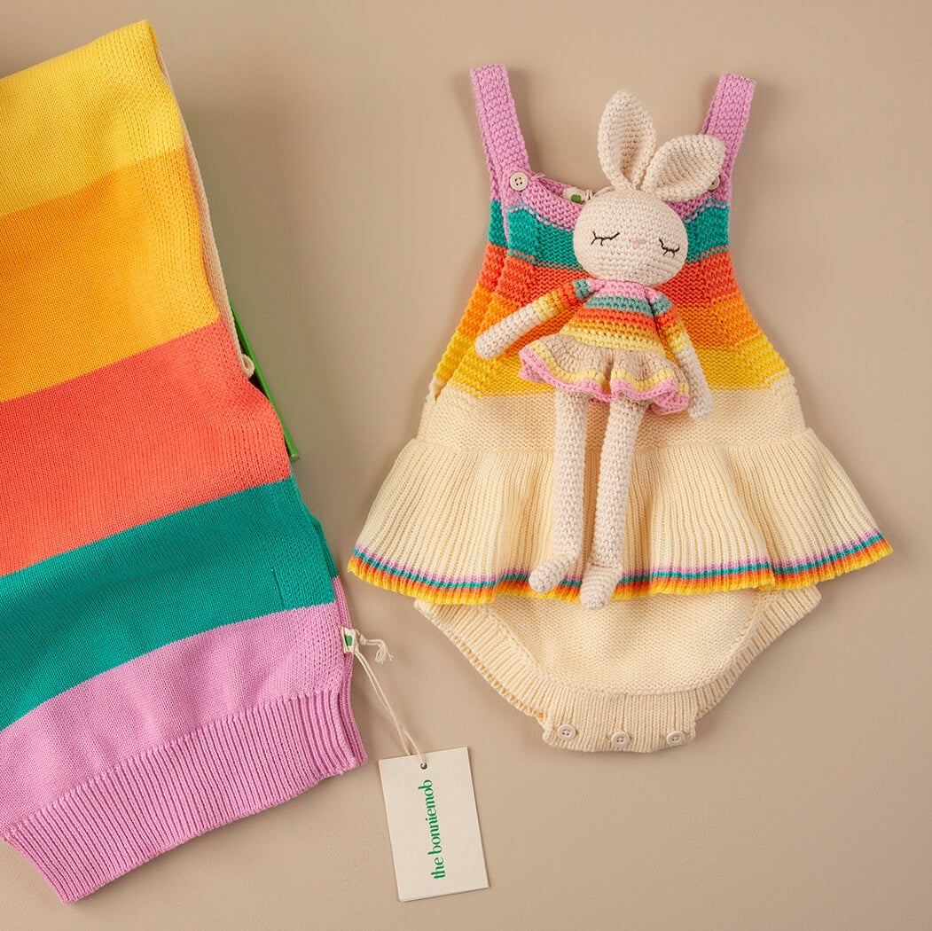 Organic Cotton Pink Rainbow Bonnie Ballerina Bunny Crochet Baby Toy