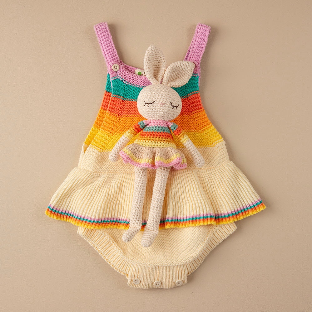 Organic Cotton Pink Rainbow Bonnie Ballerina Bunny Crochet Baby Toy