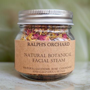 Premium natural botanical facial steam blend with lavender, rose, chamomile, calendula, vegan, luxury skincare, soothing, rejuvenating by Ralph's Orchard at brixbailey.com