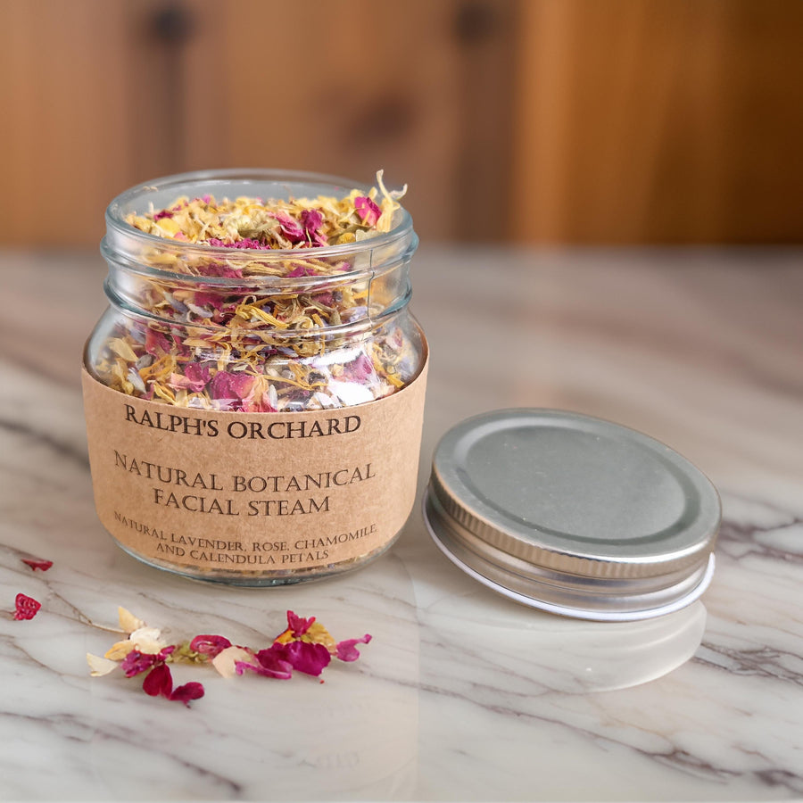 Luxury natural botanical facial steam blend with lavender, rose, chamomile, calendula for glowing, rejuvenated skin by Ralph's Orchard at brixbailey.com