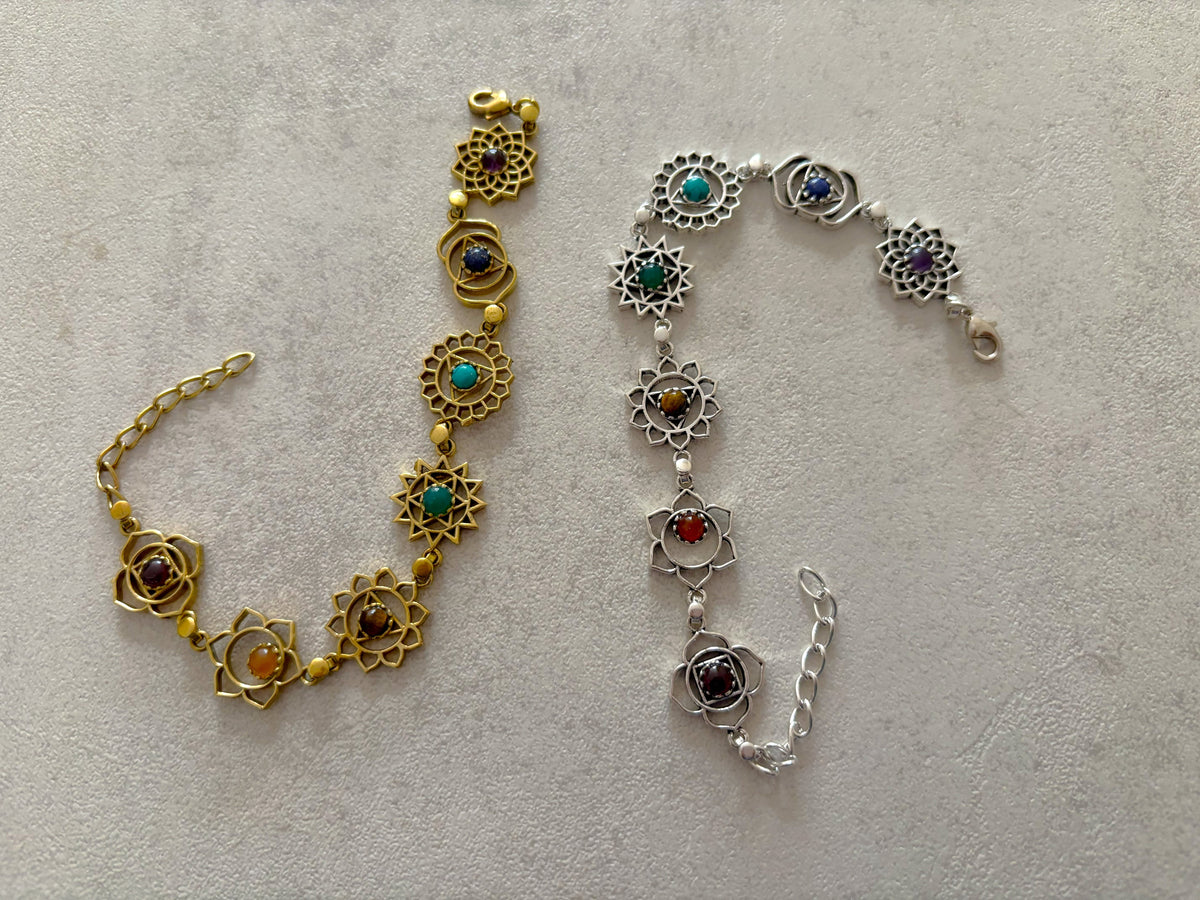 7 Chakras Sacred Geometry Bracelet - A spiritual charm bracelet with 7 gemstones
