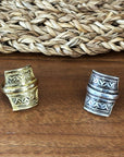 Engraved Brass Shield Ring — Nomad Crest