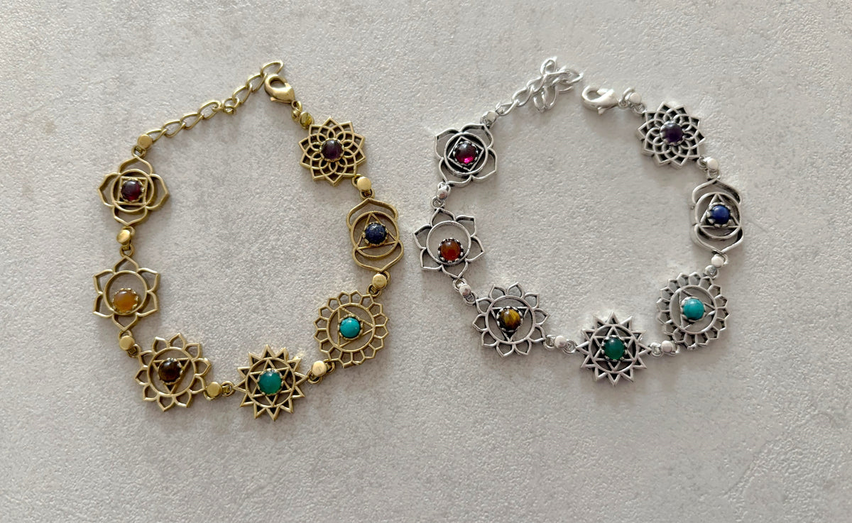 7 Chakras Sacred Geometry Bracelet - A spiritual charm bracelet with 7 gemstones