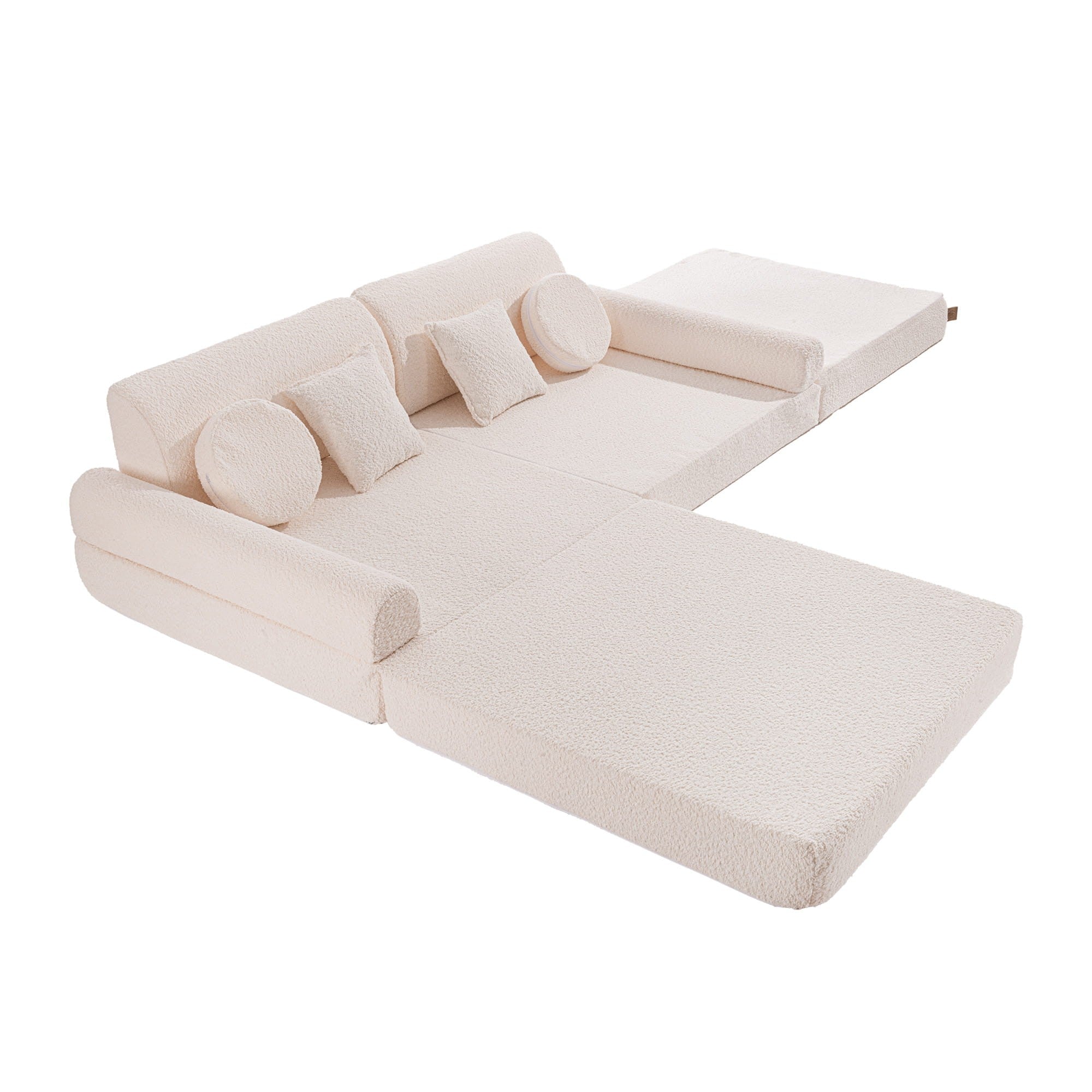 Large Modular Kids Sofa in White Boucle