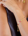 Sara Mixed Gemstone Bracelet: Fuchsia Onyx, Quartzite & Peach Moonstone