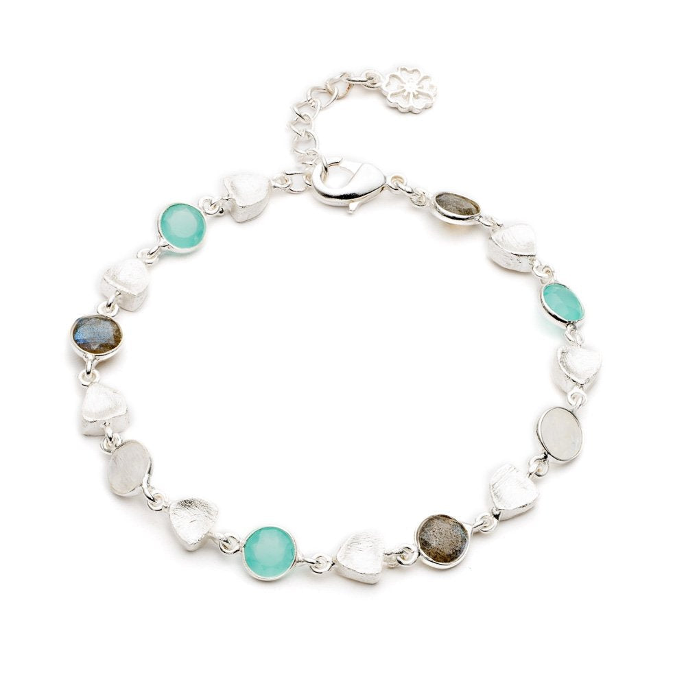 Silver Sara Mixed Gemstone Nugget Bracelet Pariba Onyx, Labradorite &amp; Moonstone
