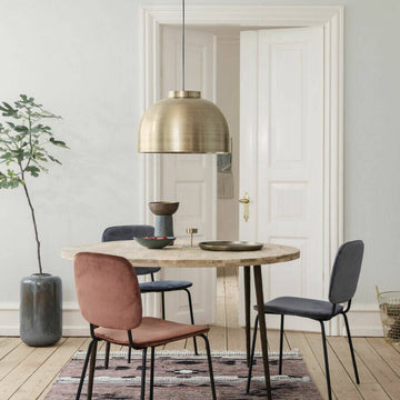 Balina large brass pendant light, contemporary black textured cable, adjustable height, premium brass finish, stylish kitchen or dining room lighting by Ella James at brixbailey.com