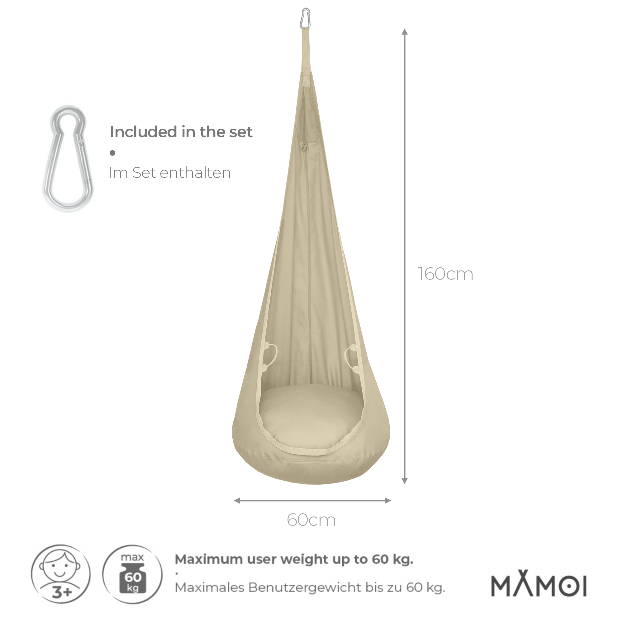 MAMOI® Cocon hamac pour enfant, Fauteuil suspendu pour bebe, Balançoire de coton, Balancoire sensorielle interieur, Jeu sensoriel autisme-1