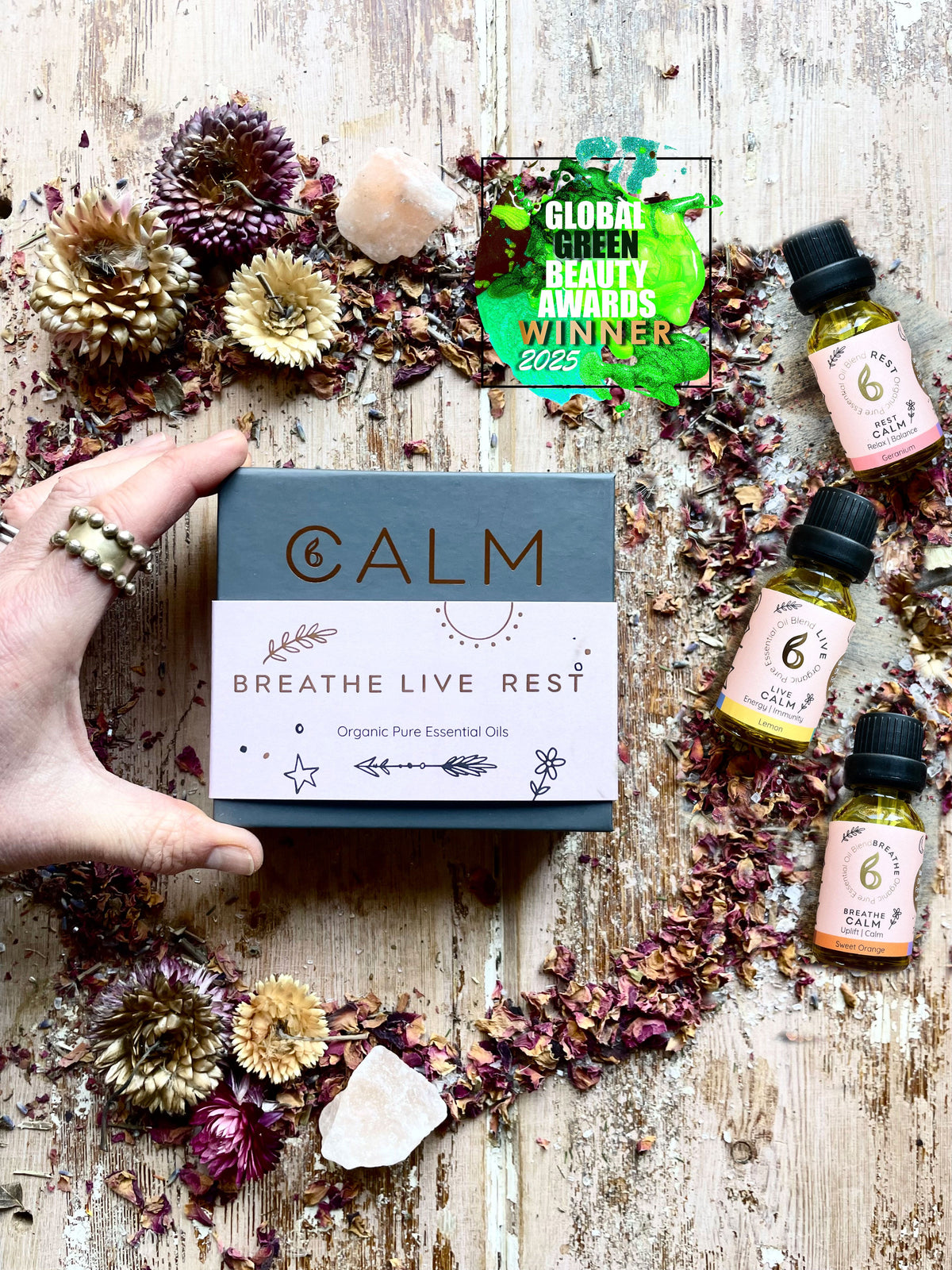 B Calm Blended Essential Oil Gift Set – Breathe, Live &amp; Rest – Stress Relief, Energy Boost &amp; Sleep &amp; Hormone Support – 3×10ml