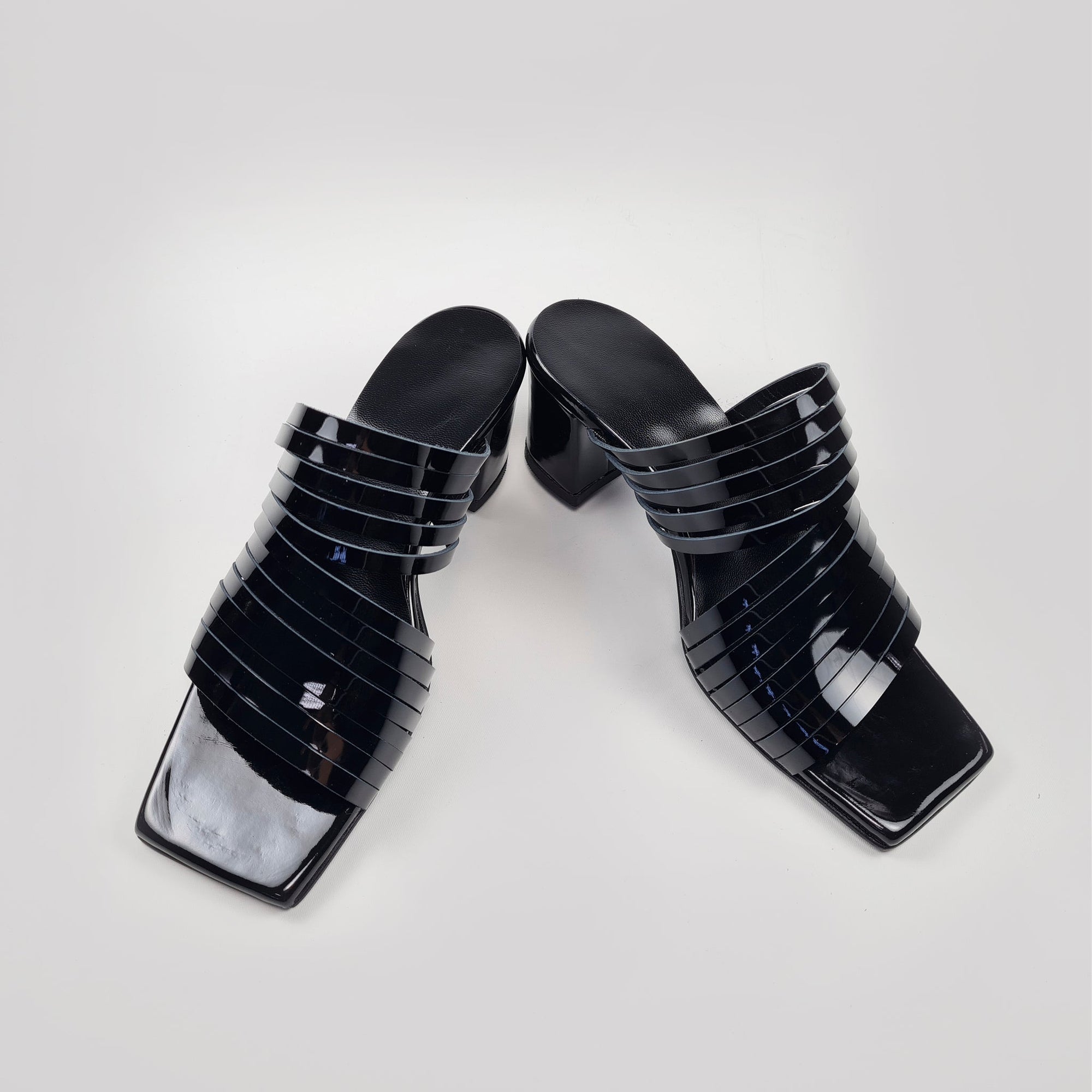 Black Handmade Patent Leather Strappy Sandals