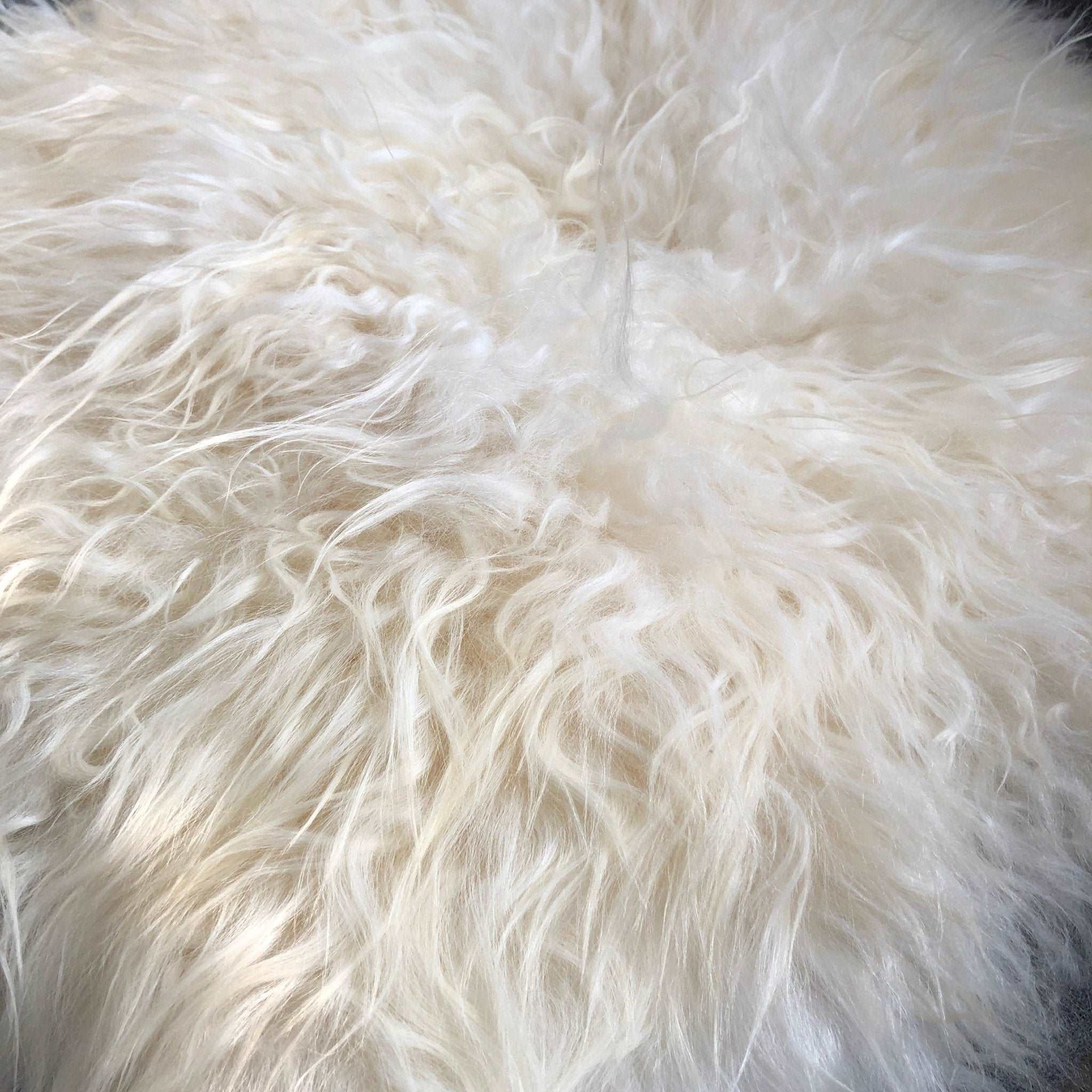 Luxury British white curly square sheepskin seat pad, premium natural ivory cream, handcrafted 37cm, stylish home decor by Wildash London at brixbailey.com