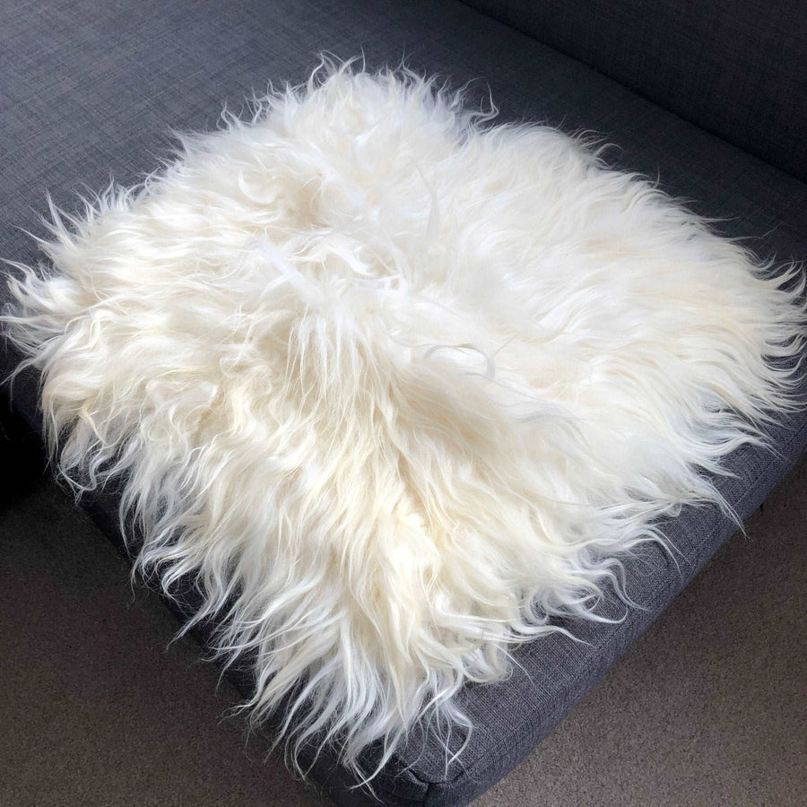 British Curly Sheepskin Seat Cover Ivory Cream White ::: Square 37cm