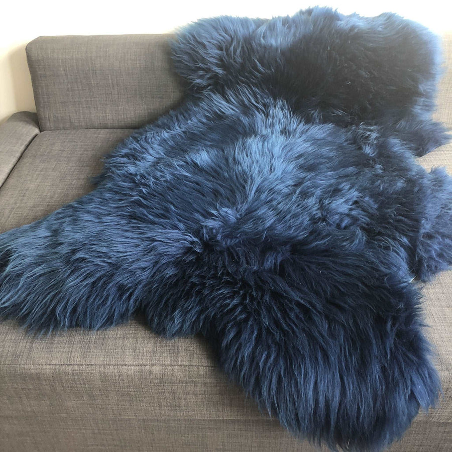 Premium Icelandic Sheepskin Rug in Rich Navy Blue, luxury fleece throw, sustainable Scandi decor, handcrafted ethical sheepskin by Wildash London at brixbailey.com