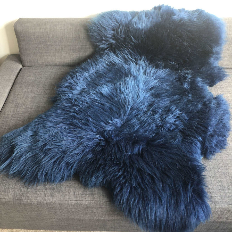 Premium Icelandic Sheepskin Rug in Rich Navy Blue, Luxury Handcrafted Fleece Throw, Sustainable Scandi Decor by Wildash London at brixbailey.com