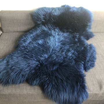 Premium Icelandic Sheepskin Rug in Rich Navy Blue, Luxury Plush Fleece Throw, Stylish Scandi Home Decor by Wildash London at brixbailey.com