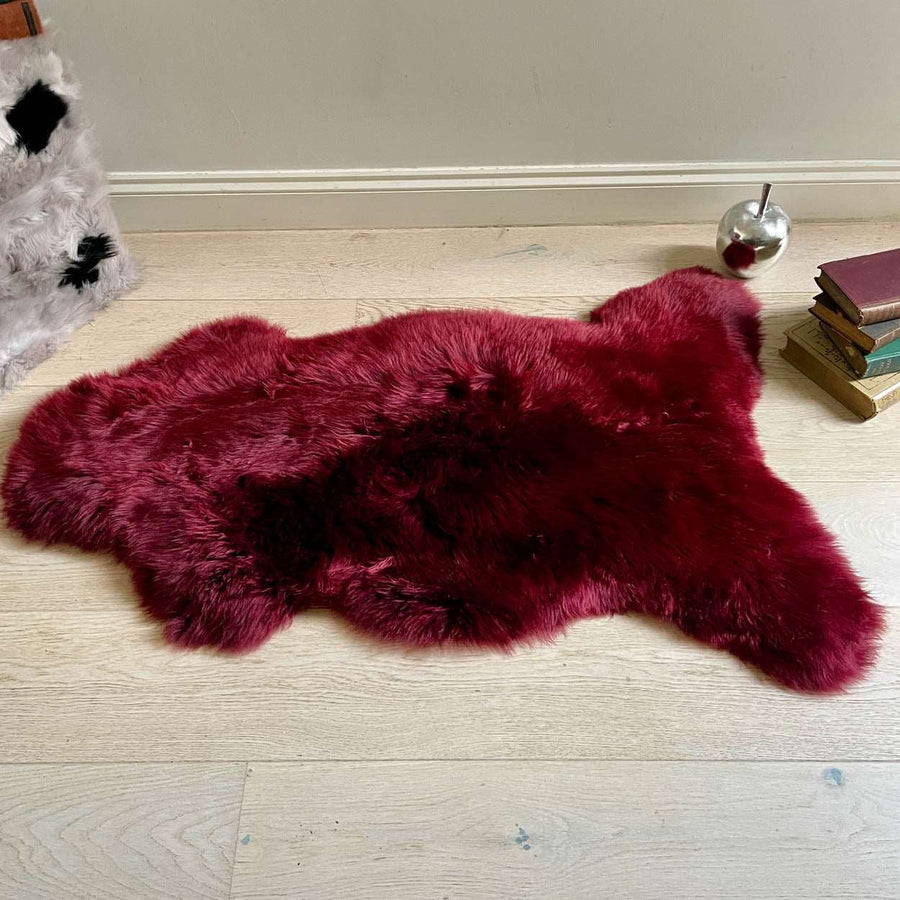Premium British sheepskin rug, large Bordeaux red fleece throw, luxury organic free-range sheepskin, ethically sourced, hypoallergenic, machine washable by Wildash London at brixbailey.com
