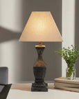Handcrafted Incia table lamp with grey-washed wood base and natural linen shade for modern or rustic decor. by sostter at brixbailey.com