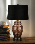 Handcrafted Glass Table Lamp with Black Velvet Shade