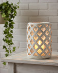 Grey Stone Lattice Hurricane Lantern Small