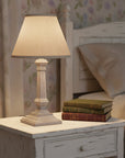 Brushed Wood Column Table Lamp with Linen Shade