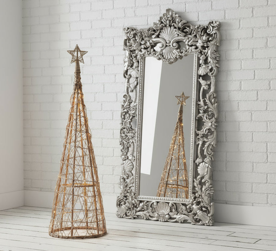 Festive LED Star Topped Wicker Christmas Tree Medium