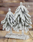 Snowy Fir Tree Duo with Rustic Log Base