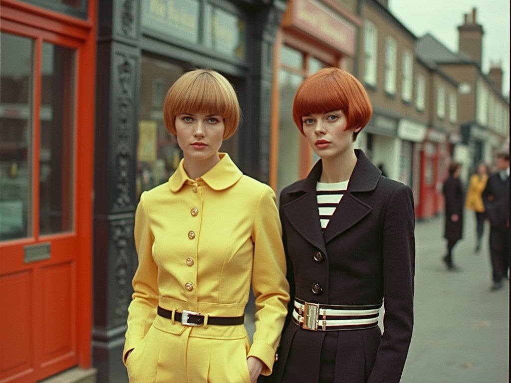 Two women with red hair wearing vintage outfits on a city street wearing BRix + Bailey independent brands marketplace outfits