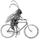 Vintage engraving illustration of a grasshopper riding a bicycle, illustrating women-led brands at Brix + Bailey
