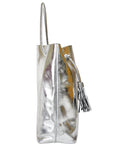 Silver Drawcord Metallic Leather Hobo Shoulder Bag Ethical Sustainable Bag Brix and Bailey