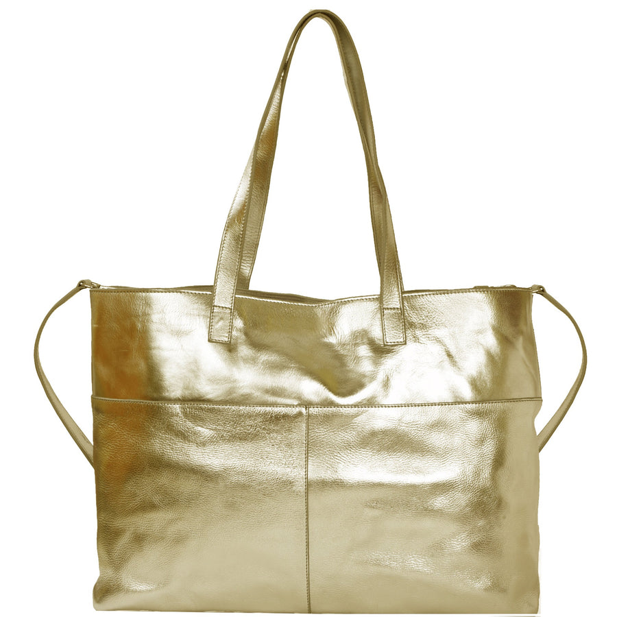 Gold Horizontal Metallic Leather Tote Bag Brix and Bailey Ethical Tote Bag